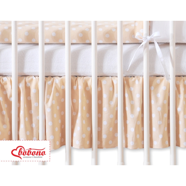 Decoratieve Bedrok Stofhoes Maskerende Ruche voor Kinderbed 140x70 cm - Harten Beige Polkaprikker