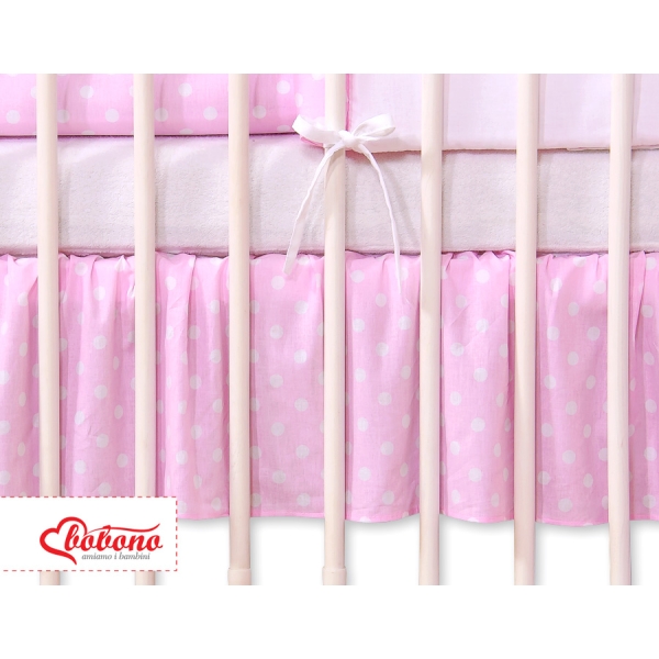 Decoratieve Bedrok Stofhoes Maskerende Ruche voor Kinderbed 140x70 cm - Harten Roze Polkaprikker