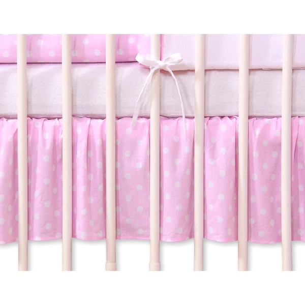 Decoratieve Bedrok Stofhoes Maskerende Ruche voor Kinderbed 140x70 cm - Harten Roze Polkaprikker
