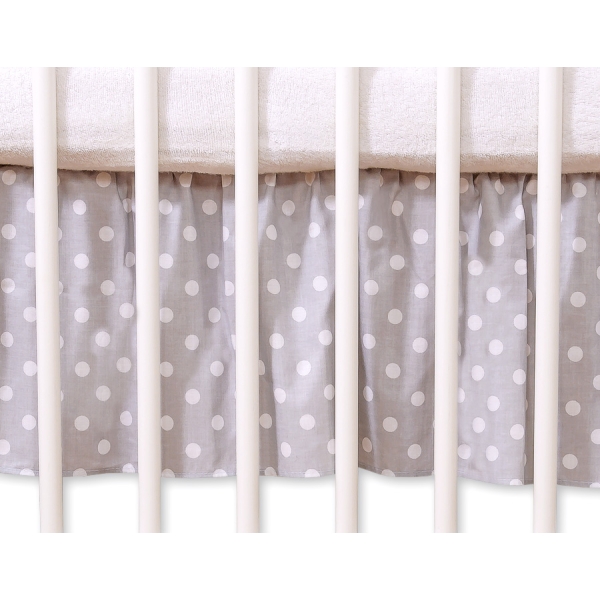 Decoratieve Bedrok Stofhoes Ruche voor Kinderbed 140x70 cm - Harten Grijs Polkaprikker
