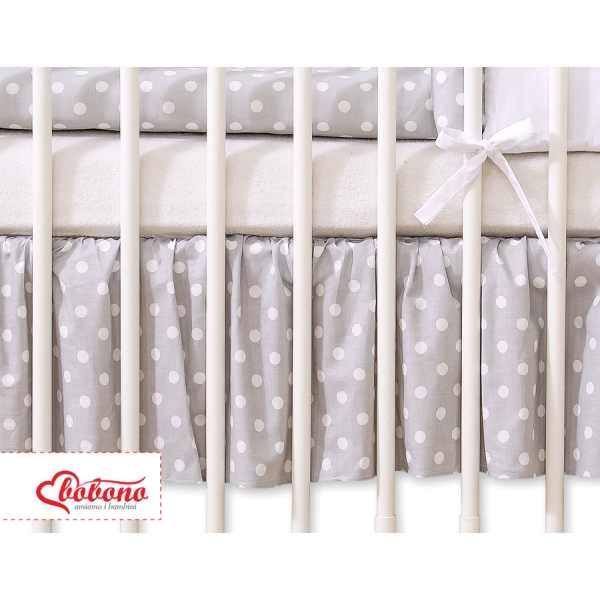 Decoratieve Bedrok Stofhoes Ruche voor Kinderbed 140x70 cm - Harten Grijs Polkaprikker