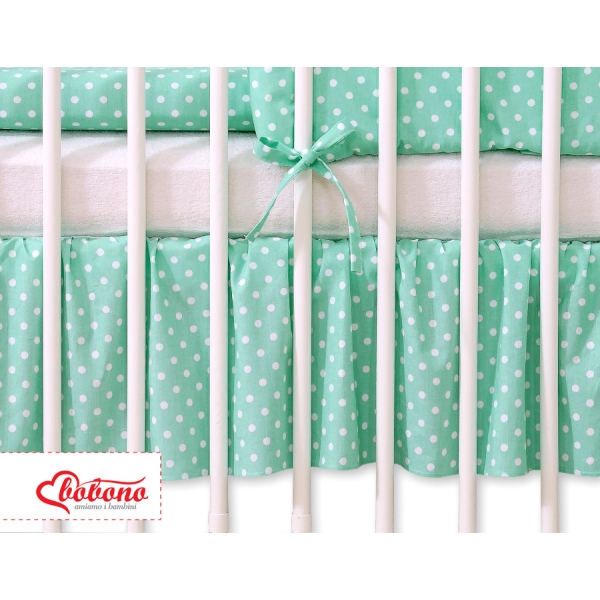 Decoratieve Bedrok Stofhoes Ruche voor Kinderbed 140x70 cm - Harten Mint Polkaprikker