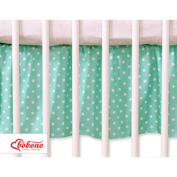 Decoratieve Bedrok Stofhoes Ruche voor Kinderbed 140x70 cm - Harten Mint Polkaprikker