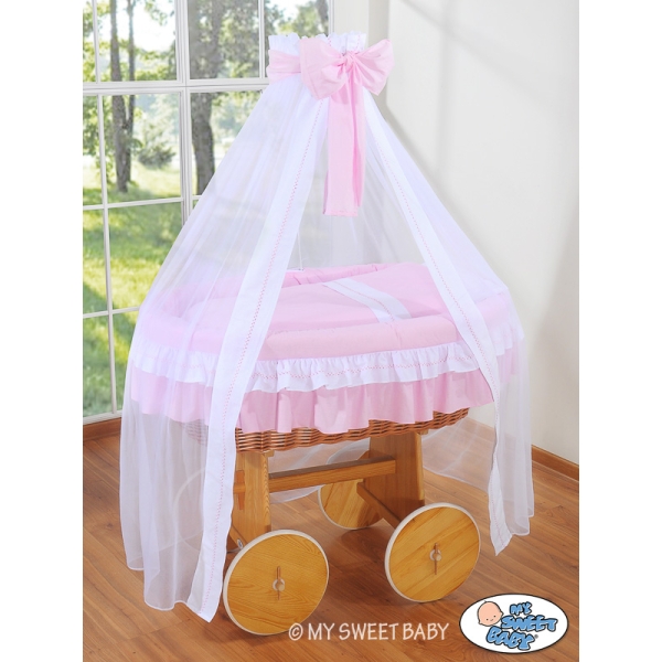 Deluxe Kribbe met Rieten Babymand Roze Bellamie Voor Meisjes