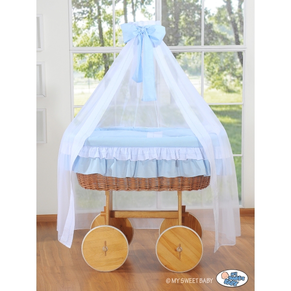 Deluxe Rotan Babywieg met Sluier  Blauw Bellamie Voor Jongens