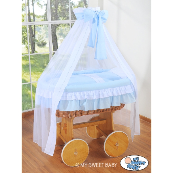Deluxe Rotan Babywieg met Sluier  Blauw Bellamie Voor Jongens