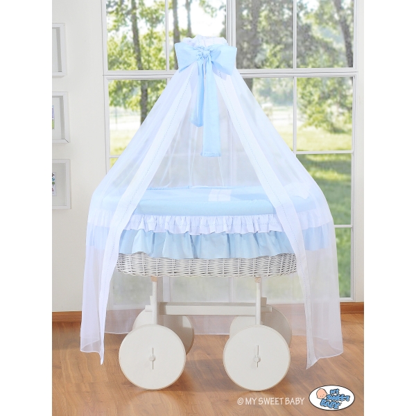 Deluxe Wieg met Rieten Babymand Blauw Bellamie