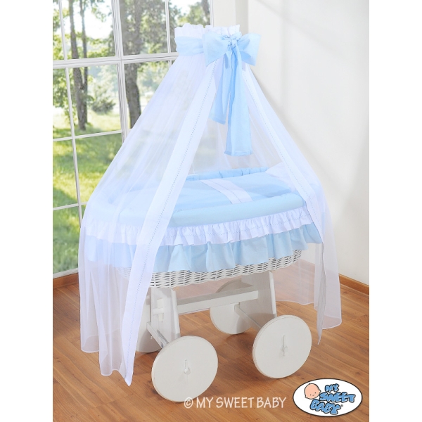 Deluxe Wieg met Rieten Babymand Blauw Bellamie