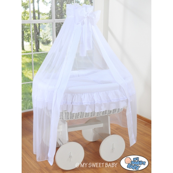 Deluxe Wieg met Rieten Babymand Wit Engel