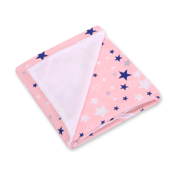 Dubbelzijdig Deken voor Baby-Autozitje Blauw Roze Sterren