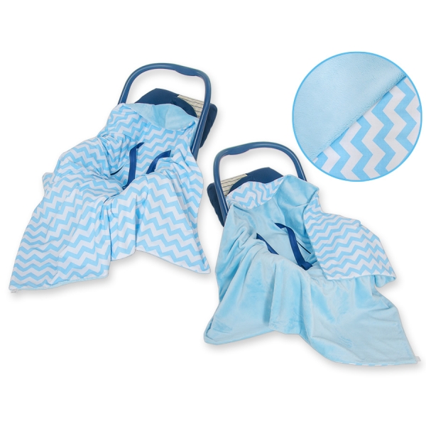 Dubbelzijdig Deken voor Baby-Autozitje Blauw Zigzag