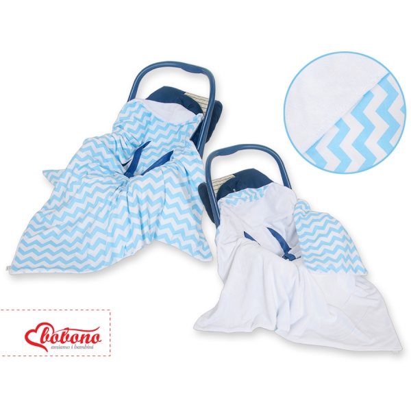 Dubbelzijdig Deken voor Baby-Autozitje Blauw Zigzag