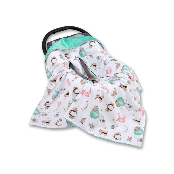 Dubbelzijdig  Dekentje voor Baby Autostoel Mint Beige Vos