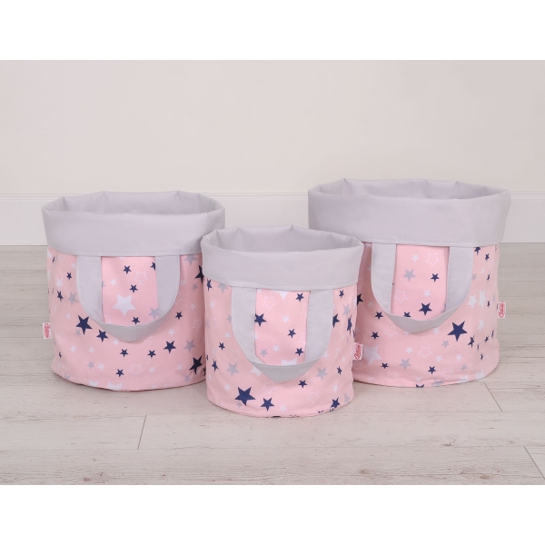 Dubbelzijdige Speelgoedmand M Blauw Roze Grijs Sterren