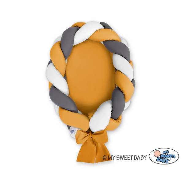 Gevlochten Babynest Geknoopte Bedbumper & Matras 2 in 1 Wit Antraciet Honing Mosterd
