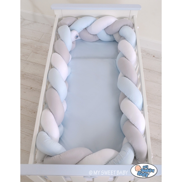 Gevlochten Bedomrander Ledikant XXL Knoop Wit Grijs Blauw