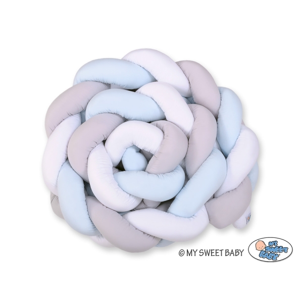 Gevlochten Bedomrander Ledikant XXL Knoop Wit Grijs Blauw