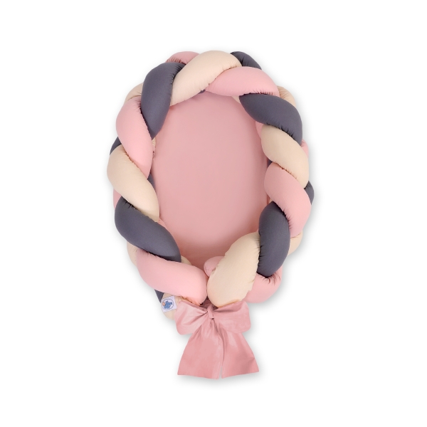 Gevlochten Bedrand Babynestje 2 in 1 Beige Antraciet Stofroze