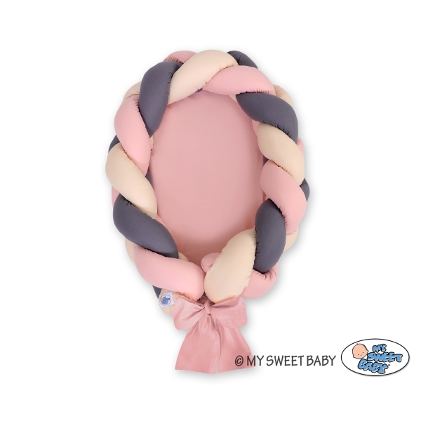 Gevlochten Bedrand Babynestje 2 in 1 Beige Antraciet Stofroze