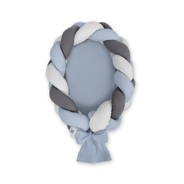 Gevlochten Bedrand Babynestje 2 in 1 Grijs Antraciet Pastelblauw