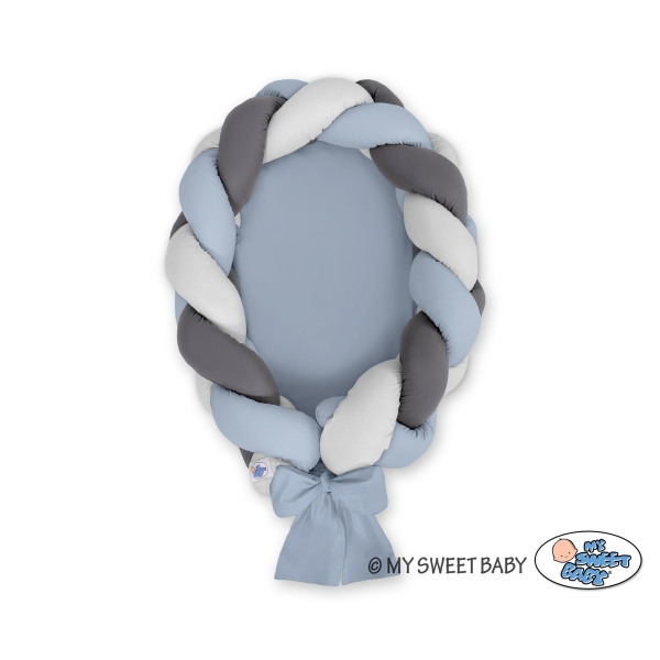 Gevlochten Bedrand Babynestje 2 in 1 Grijs Antraciet Pastelblauw