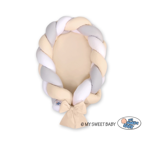 Gevlochten Bedrand Babynestje 2 in 1 Grijs Beige