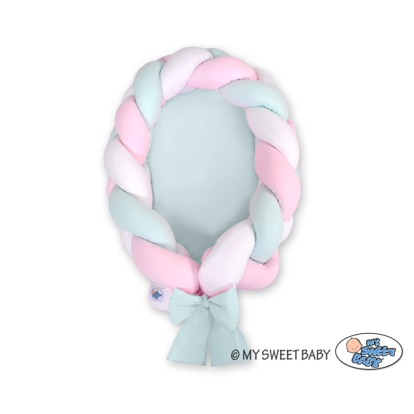 Gevlochten Bedrand Babynestje 2 in 1 Mint Roze Wit