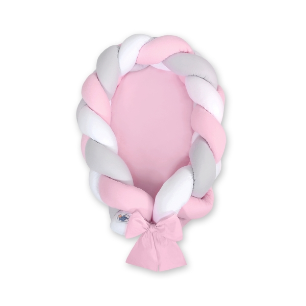 Gevlochten Bedrand Babynestje 2 in 1 Roze Wit Grijs