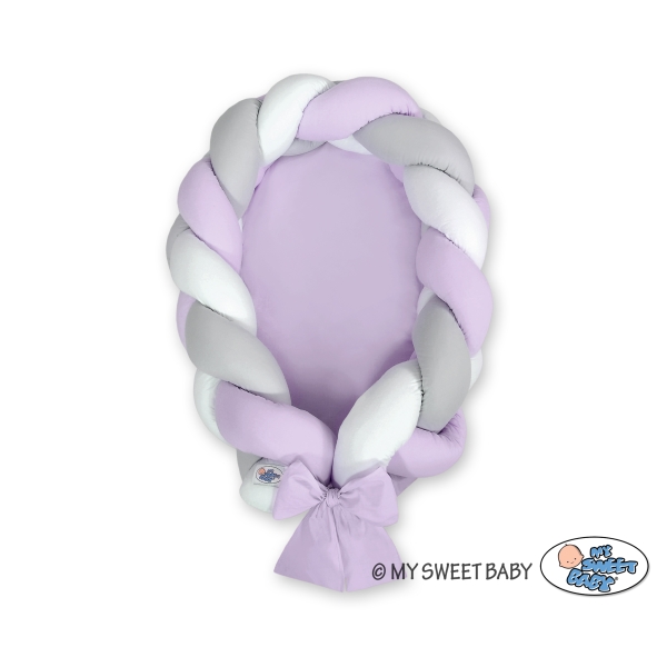 Gevlochten Bedrand Babynestje 2 in 1 Wit Grijs Purper
