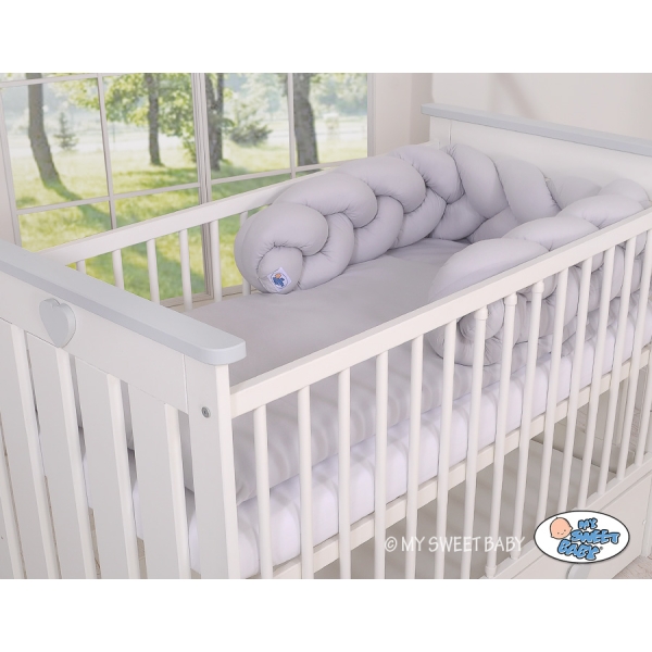 Gevlochten Box-Bedbumper Ledikant 180 cm Grijs