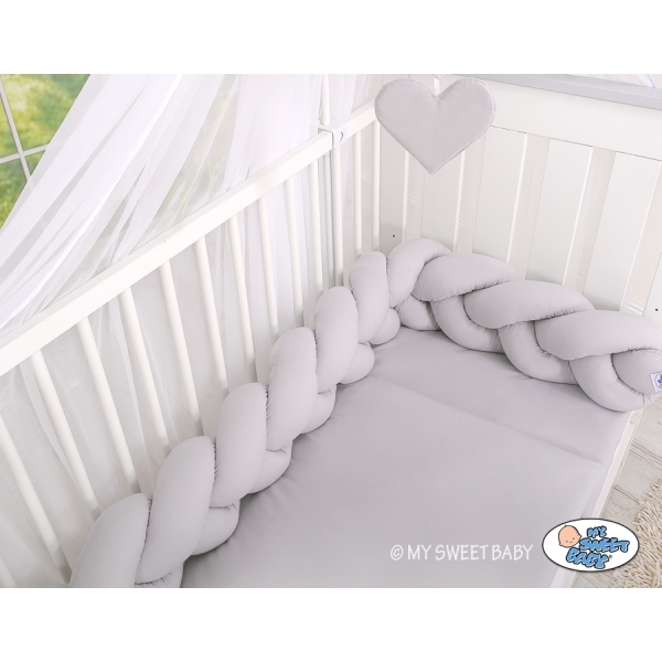 Gevlochten Box-Bedbumper Ledikant 180 cm Grijs