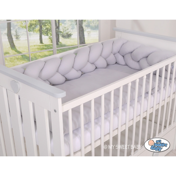 Gevlochten Box-Bedbumper Ledikant 180 cm Grijs