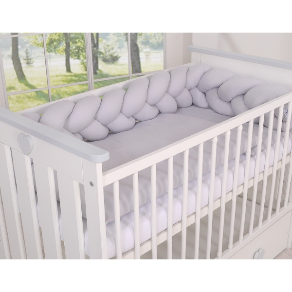 Gevlochten Box-Bedbumper Ledikant 180 cm Grijs