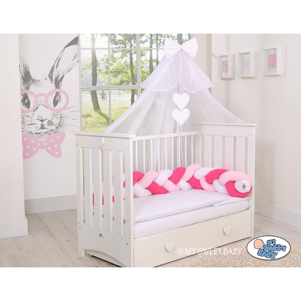 Gevlochten Box-Bedbumper Ledikant 180 cm Roze Wit