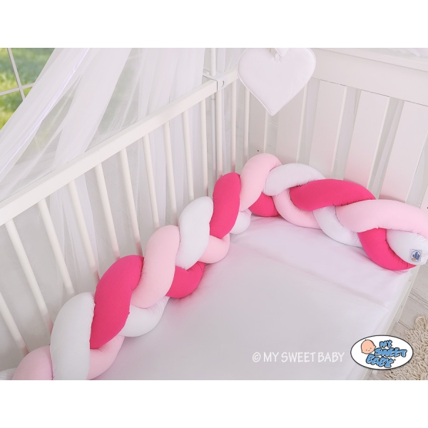 Gevlochten Box-Bedbumper Ledikant 180 cm Roze Wit