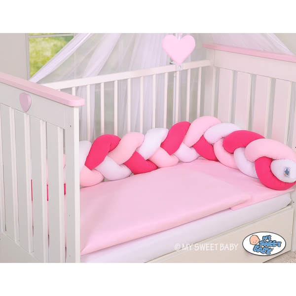 Gevlochten Box-Bedbumper Ledikant 180 cm Roze Wit