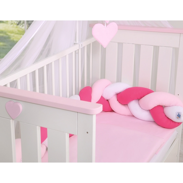 Gevlochten Box-Bedbumper Ledikant 180 cm Roze Wit