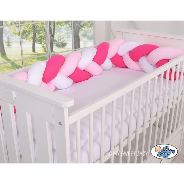 Gevlochten Box-Bedbumper Ledikant 180 cm Roze Wit