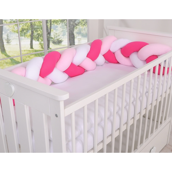 Gevlochten Box-Bedbumper Ledikant 180 cm Roze Wit