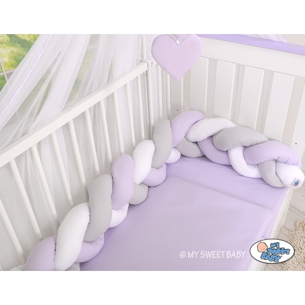Gevlochten Box-Bedbumper Ledikant 180 cm Wit Grijs Purper