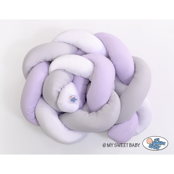 Gevlochten Box-Bedbumper Ledikant 180 cm Wit Grijs Purper
