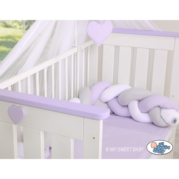 Gevlochten Box-Bedbumper Ledikant 180 cm Wit Grijs Purper