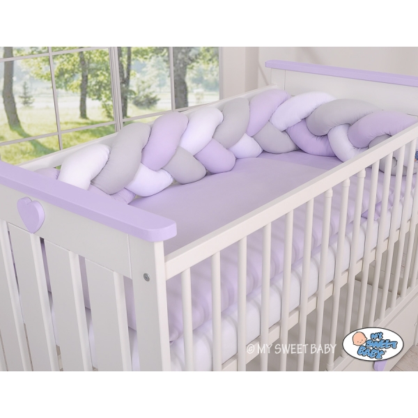 Gevlochten Box-Bedbumper Ledikant 180 cm Wit Grijs Purper