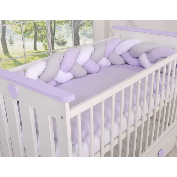 Gevlochten Box-Bedbumper Ledikant 180 cm Wit Grijs Purper