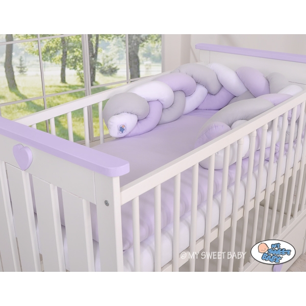 Gevlochten Box-Bedbumper Ledikant 180 cm Wit Grijs Purper