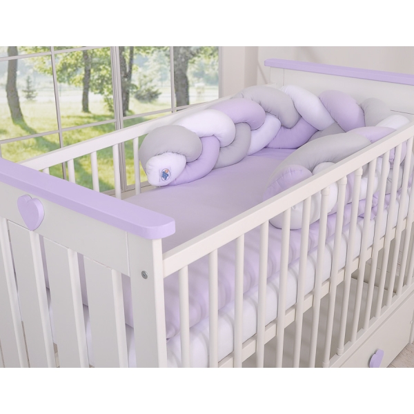 Gevlochten Box-Bedbumper Ledikant 180 cm Wit Grijs Purper
