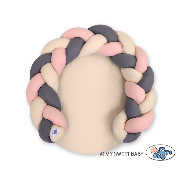 Gevlochten Donut Kussen voor Baby / Speelmat 2 in 1 Beige Antraciet Stofroze