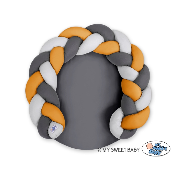 Gevlochten Donut Kussen voor Baby / Speelmat 2 in 1 Grijs Antraciet Honing Mosterd