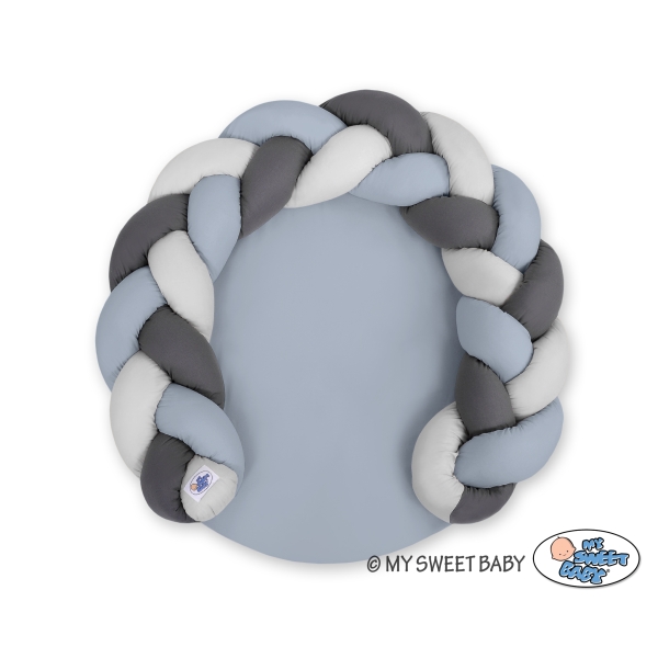 Gevlochten Donut Kussen voor Baby / Speelmat 2 in 1 Grijs Antraciet Pastelblauw