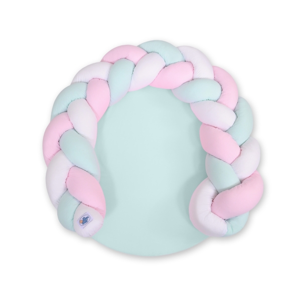 Gevlochten Donut Kussen voor Baby / Speelmat 2 in 1 Mint Roze Wit